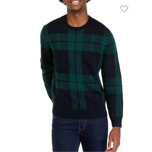 Crown & Ivy NWT! Men'S Blackwatch Plaid Crew Neck Sweater In Green/Navy Size M